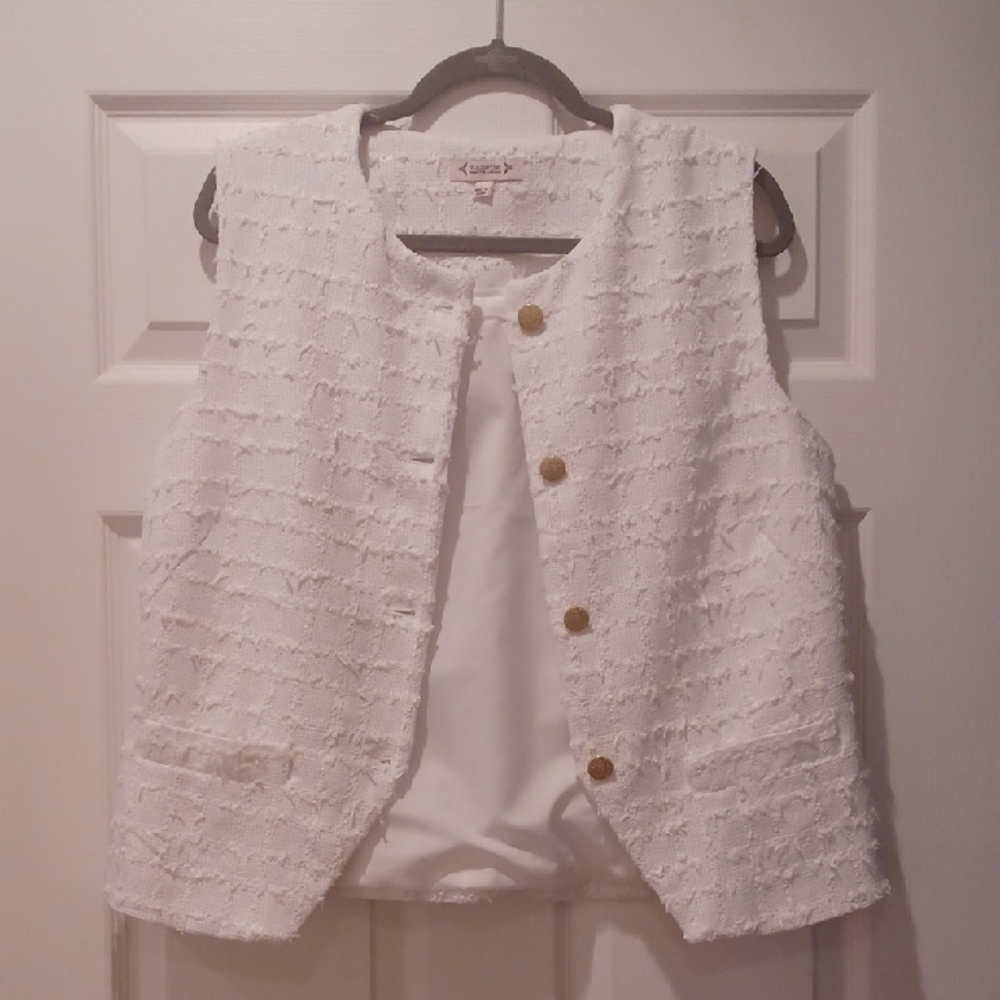 Nanette Lepore White Textured Vest with Gold Accents